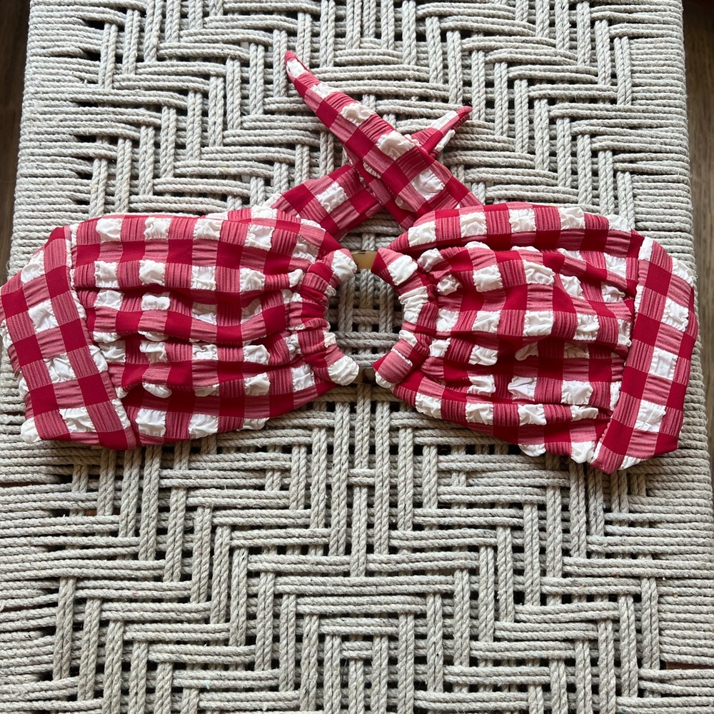 Montce Red and White Checkered Bikini Top